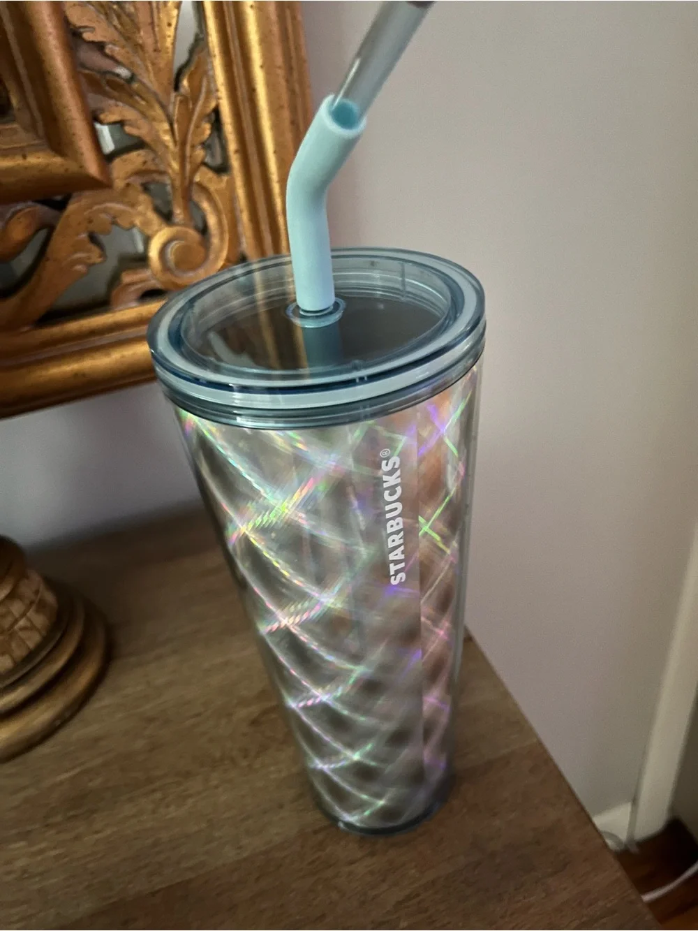 Starbucks Iridescent Holographic Tumbler with Light Blue Straw